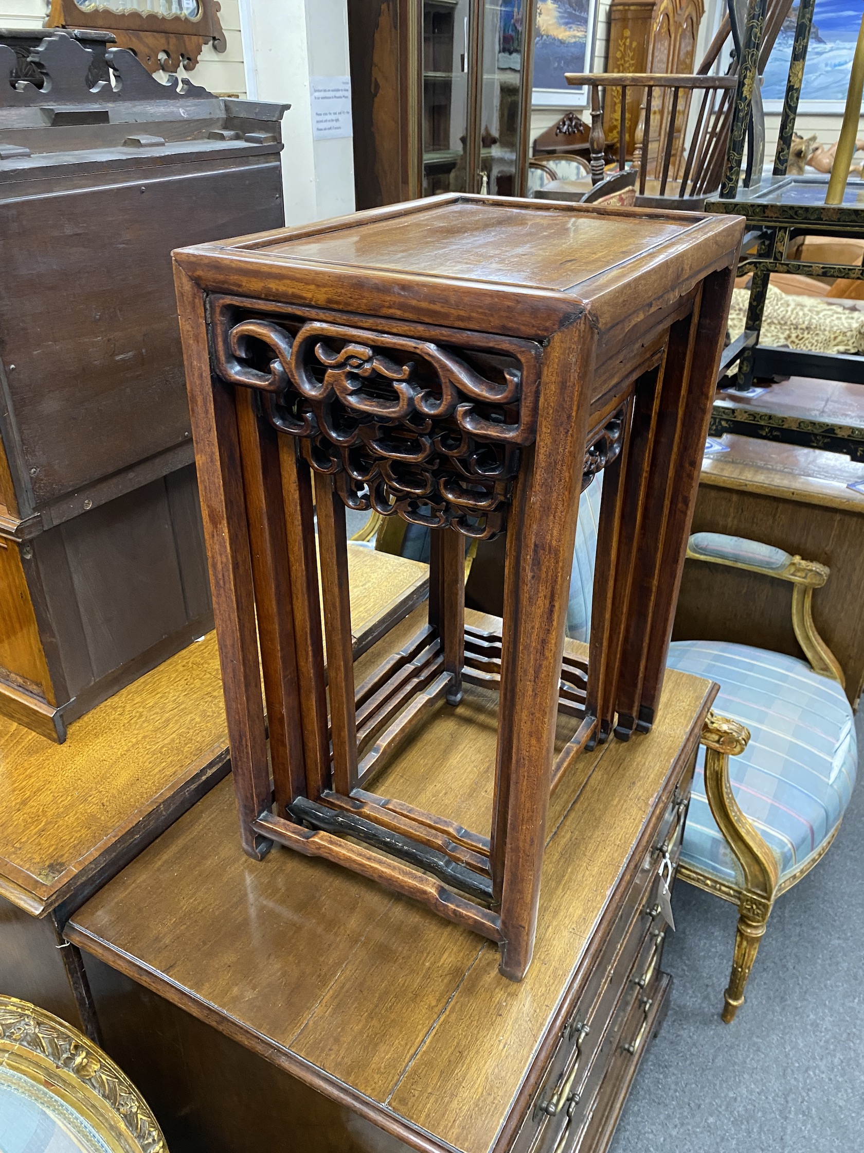 A quartetto of rectangular Chinese hardwood tables, width 44cm, depth 33cm, height 63cm